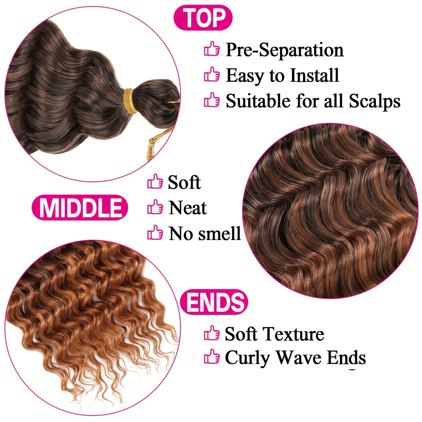 3pcs 18 inch deep wave crochet braids hair extensions knotless synthetic curly hair for boho braids dreadlocks twists clip in or sew in volume length for women daily wear boho curls Product details 5