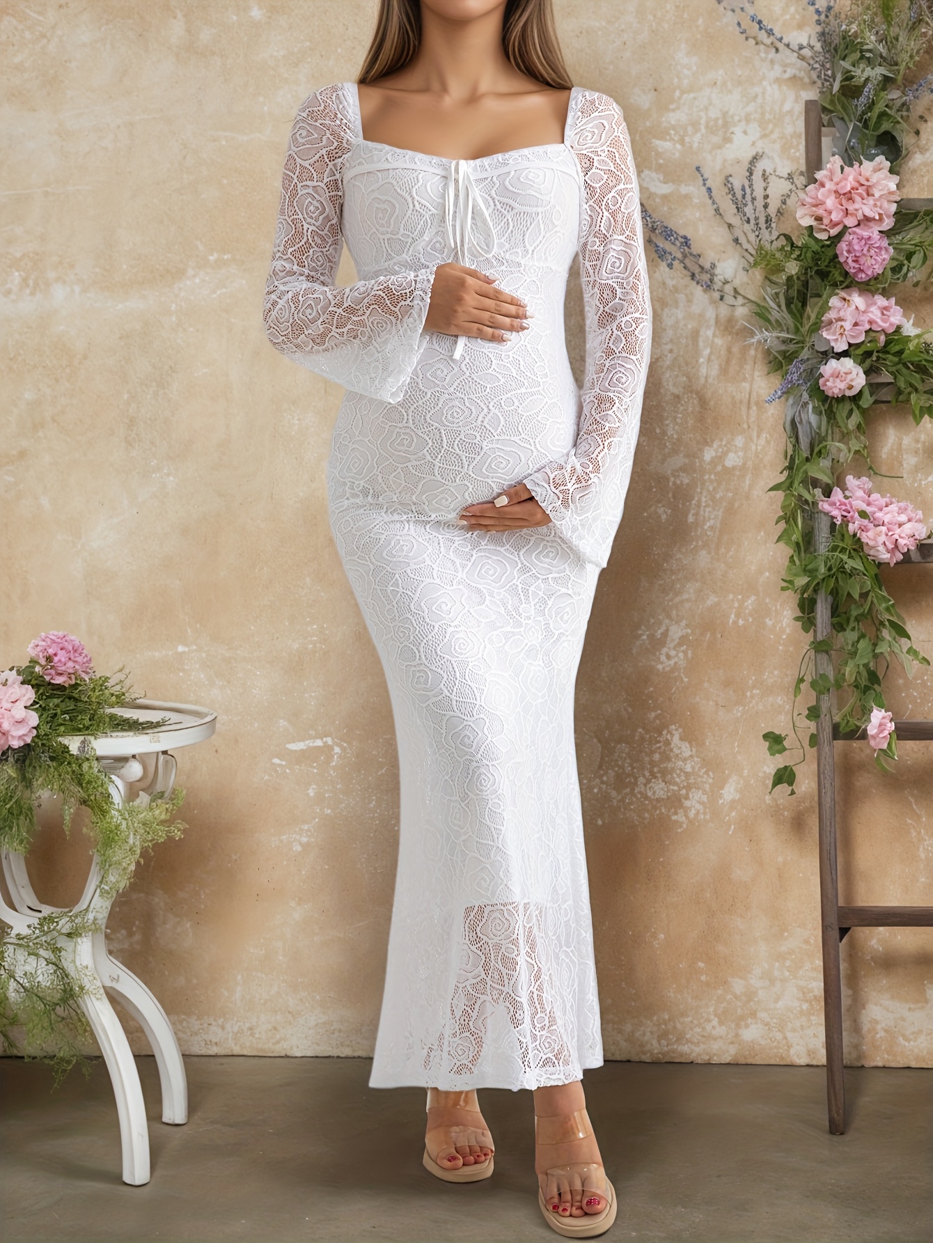 valentines lace bell sleeve fitted mermaid dress - Temu Oman