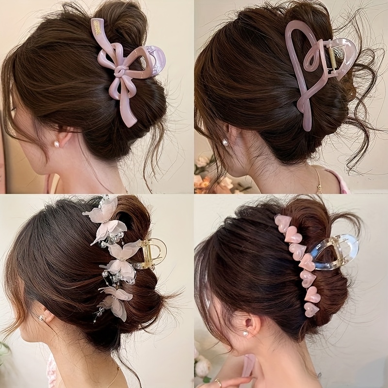 E-shop 4 Stück Rosa Retro Minimalistische Haarklammern - Große Sicherheits-Haarspangen für Damen, Vintage Mehrfarbiges Design, Ideal für Casual und