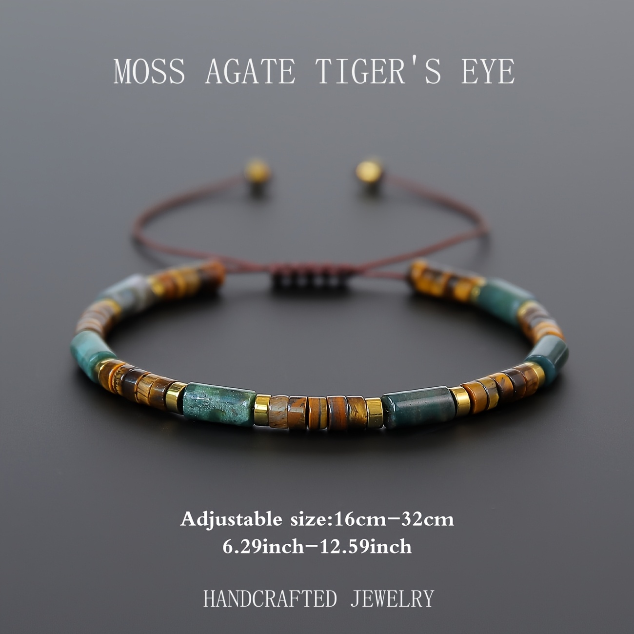 Moss Agate Tiger's Eye Round Bead Men's Bracelet