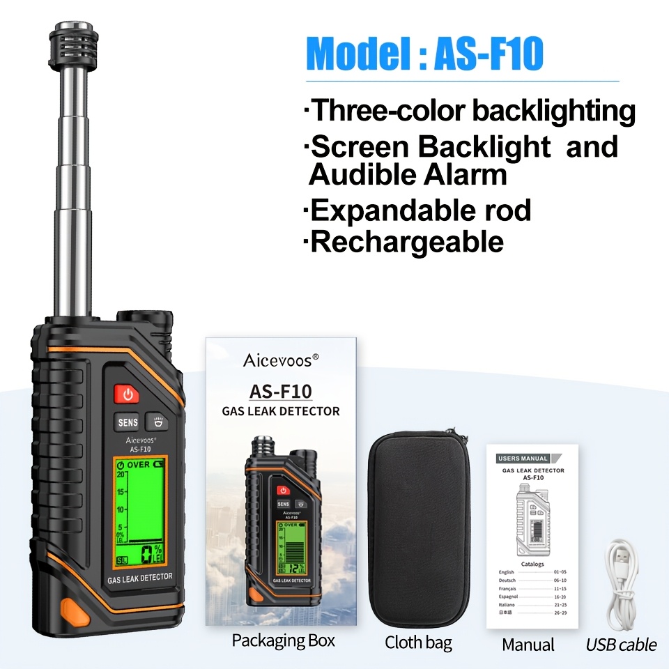 Image of Aicevoos Rechargeable Digital Display Combustible Gas Leak Detector High-sensitivity Gas Tester Detector With Audible & Visual Prompts For All