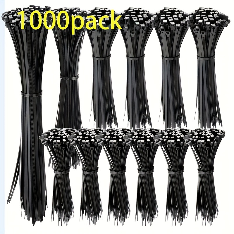 

1000-pack Nylon Cable Ties, Zip Ties Set 4/6/8/10-inch, Uv Resistant Black Self-locking Cable Management Straps, Heavy Duty 18kg Tensile Strength For Organizing Wires, Home, Workshop, Garden