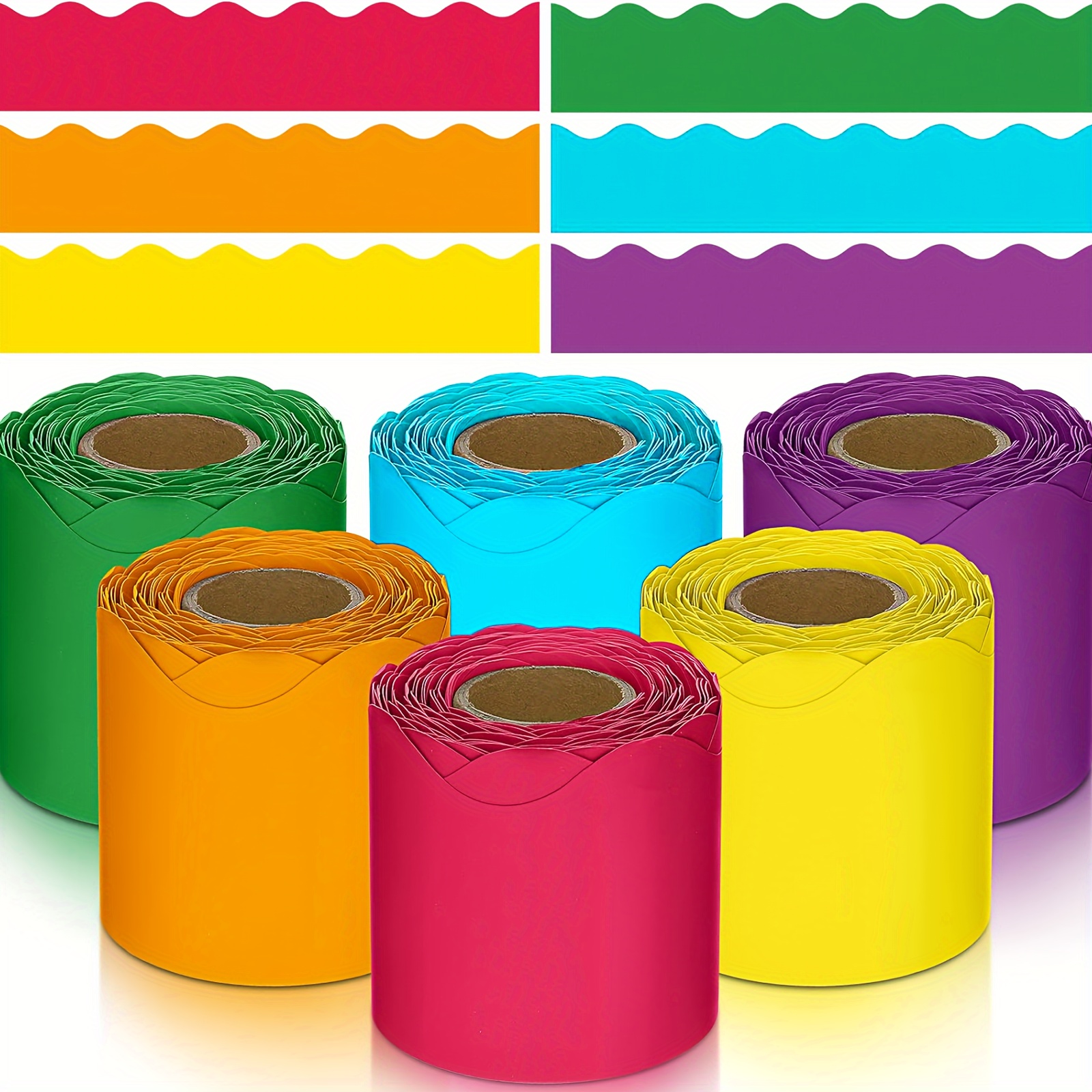 

6 Rolls, Mixed Color 32.8 Ft. Classroom Bulletin Board Border, Colorful Wavy Decorative Paper, Bulletin Board Border Decorative Paper For Classroom Decor (rainbow Colors)