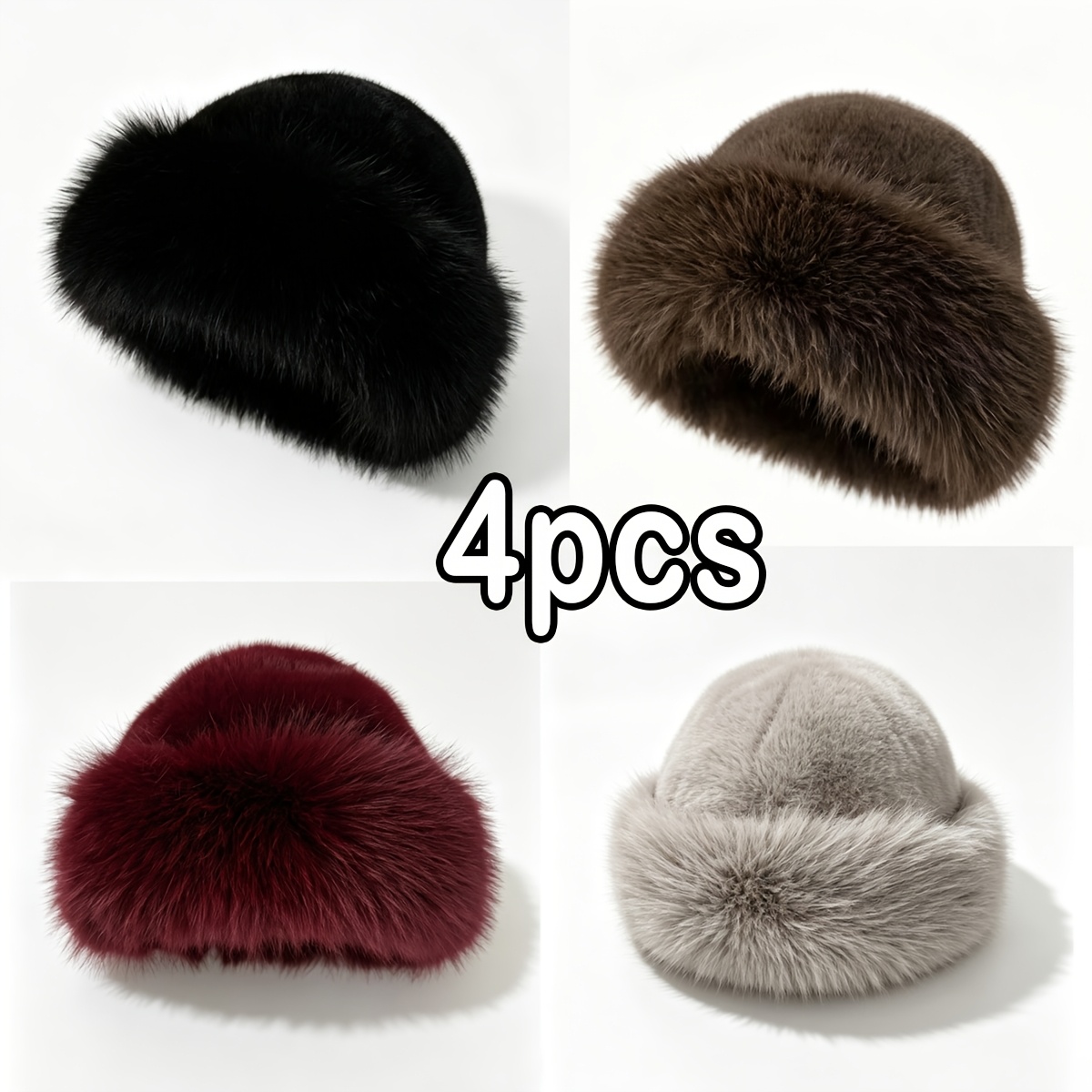 TEMU 4pcs Women's Mongolian Plush Hats - Warm Winter Outdoor Hiking Beanies With Closure, Lightweight Suitable For Christmas, New Year Gifts, Hand