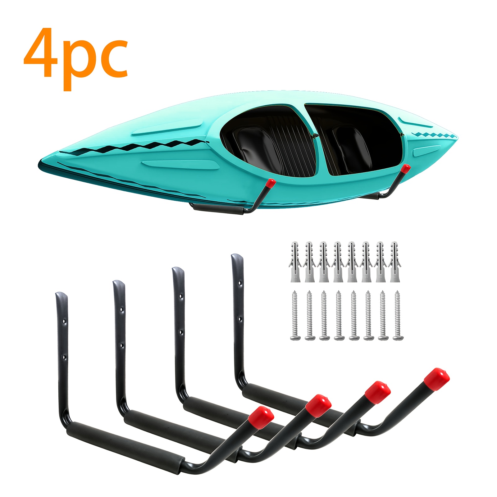 TEMU Rotes 2/4/6er Set Kajak-Aufbewahrungshaken, -Wandhalterung, 15-Zoll Robuster Aufbewahrungsorganisator, Geeignet für Paddleboards, Surfbretter,
