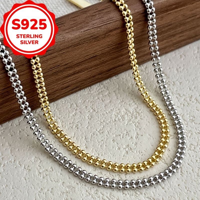 S925 Silver Minimalist Plain Chain Double-Layer Bead Bracelet