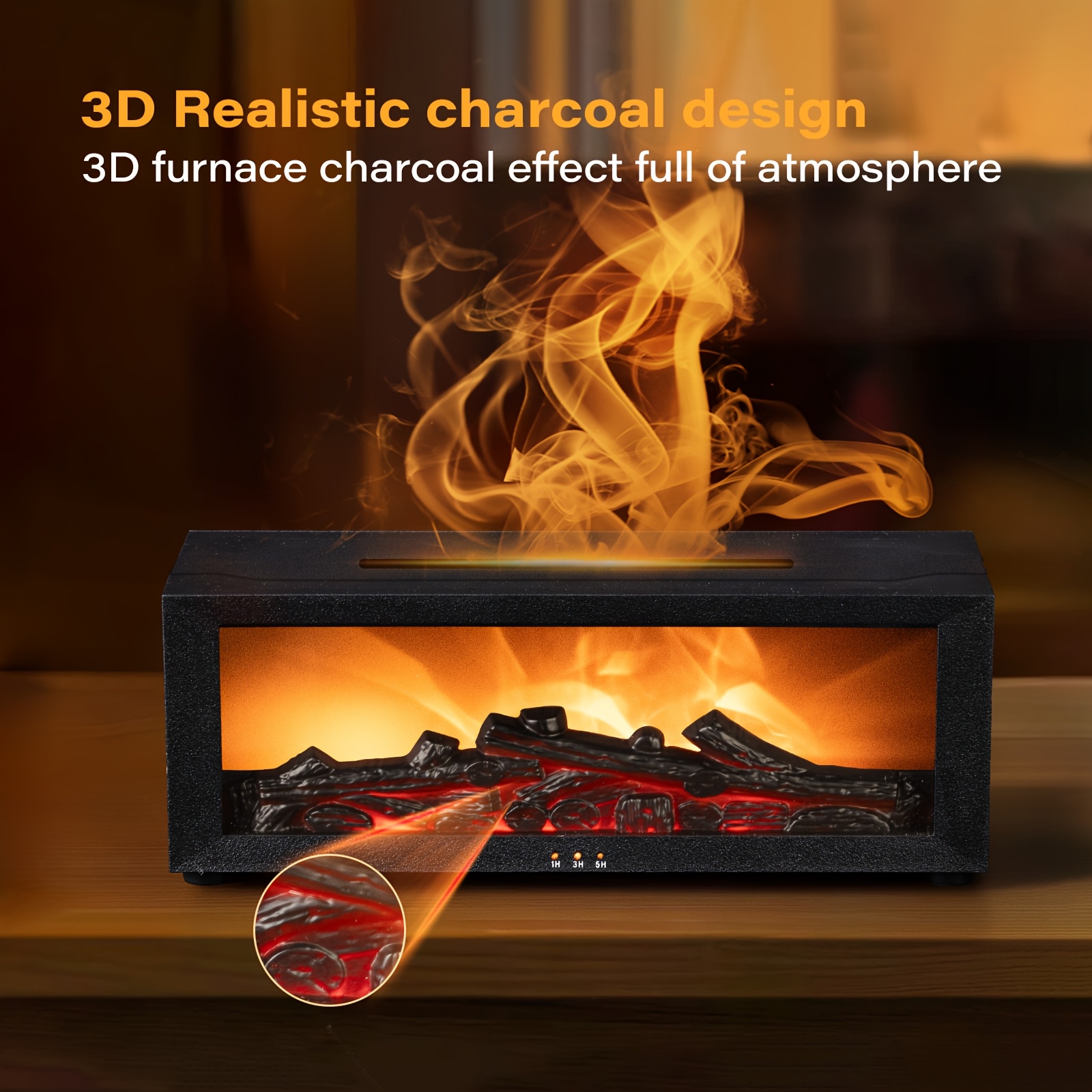  simulation flame fireplace humidifier aroma diffuser with remote control usb powered colorful light timing mute work desktop aromatic diffuser details 7