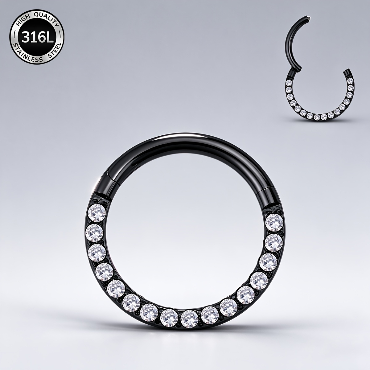 316L Stainless Steel Hinged Segment Septum Piercing Ring