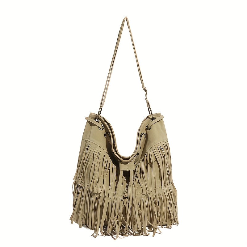 Bandolera de para Mujer con Detalles de Borlas Bolso Cruzado Ajustable,  Diseño Plegable y Cierre Magnético Minimalista para Uso