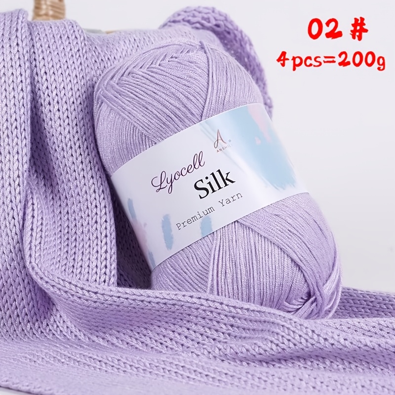 TEMU 200G/4pcs Fil de soie de pur de haute qualité, fil moyen-fin pour crochet, fil de vêtement léger et respirant toutes saisons, bon fil de couleur
