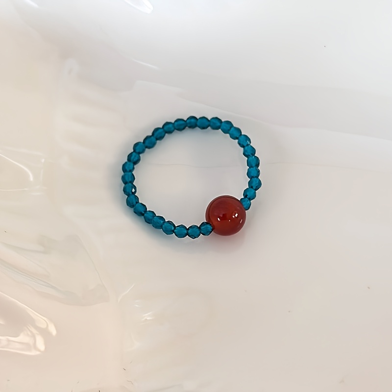 Adjustable Boho Starfish Ring with Green Beads