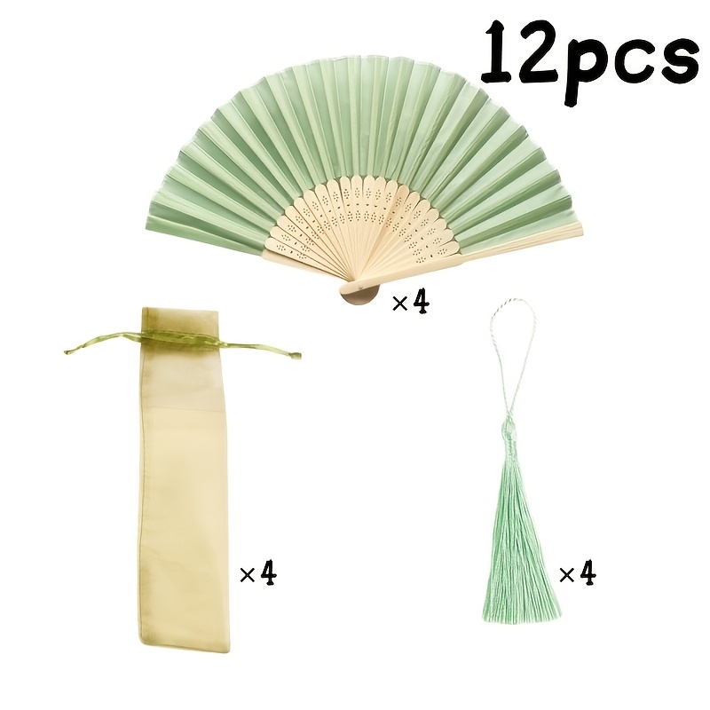 E-shop Geschenk für Sie/Ihn 6/12 Stk. tragbare faltbare Papierfächer mit Quasten, inklusive Geschenktüte, salbeigrüne Gastgeschenke für Hochzeiten,