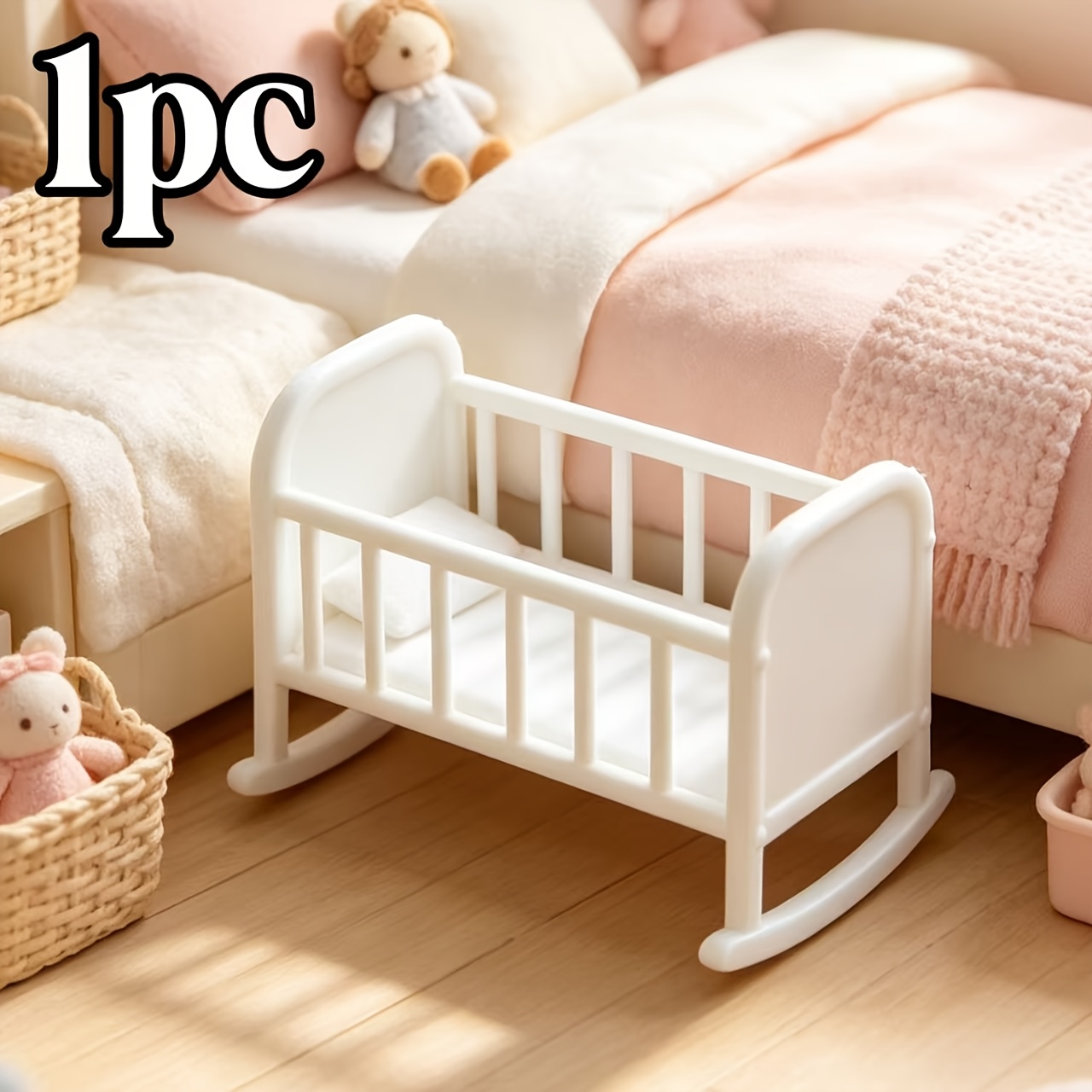 TEMU 1pc, Dollhouse Decorative Bedroom Crib Plastic Model, Suitable For Dollhouse Home Decor Models, Miniature Photography, Diy Handmade Crafts, Home