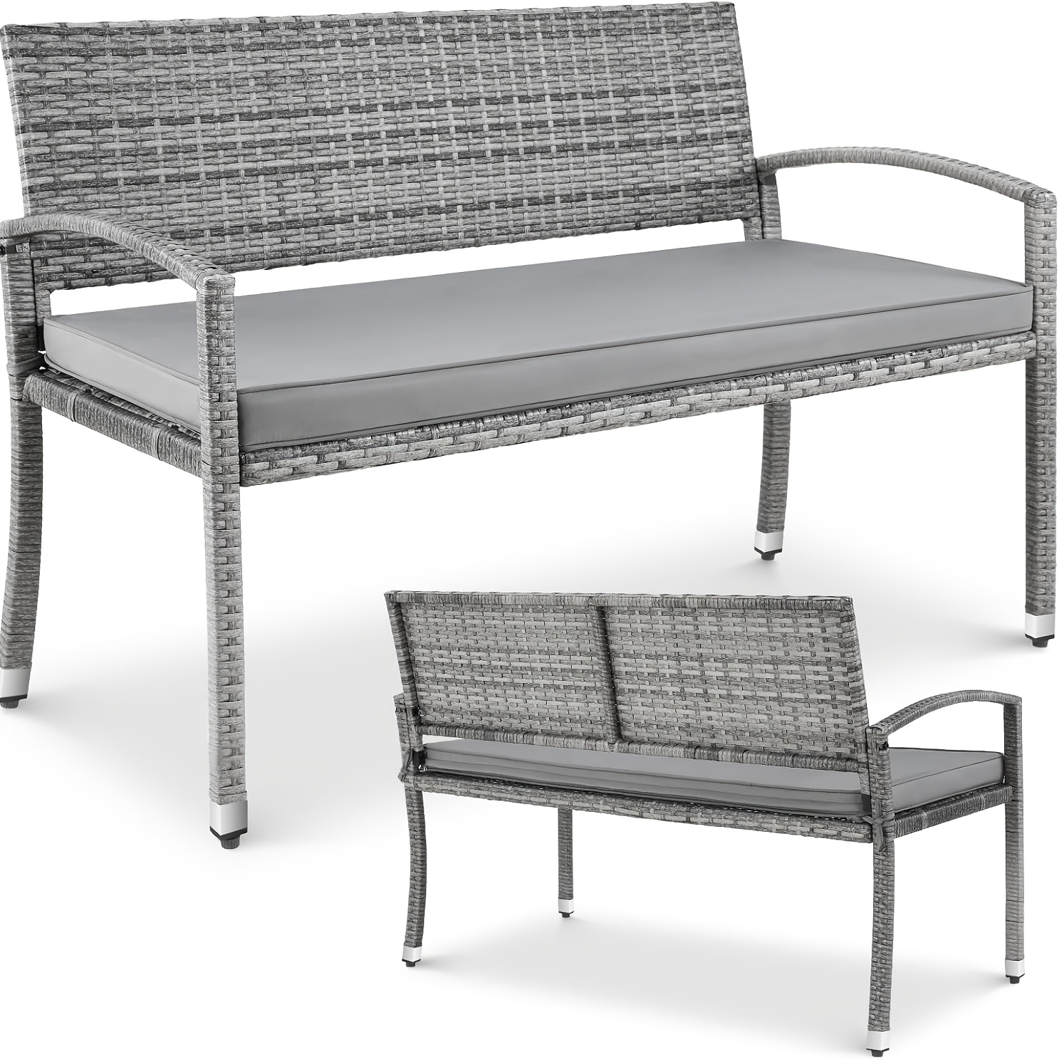 2-seater Garden Bench With Mat, Polyrattan Sofa, 320kg Load Capacity, Comfortable Outdoor Garden Furniture Bench, 122x60x90cm, For Small , Gardens, And
