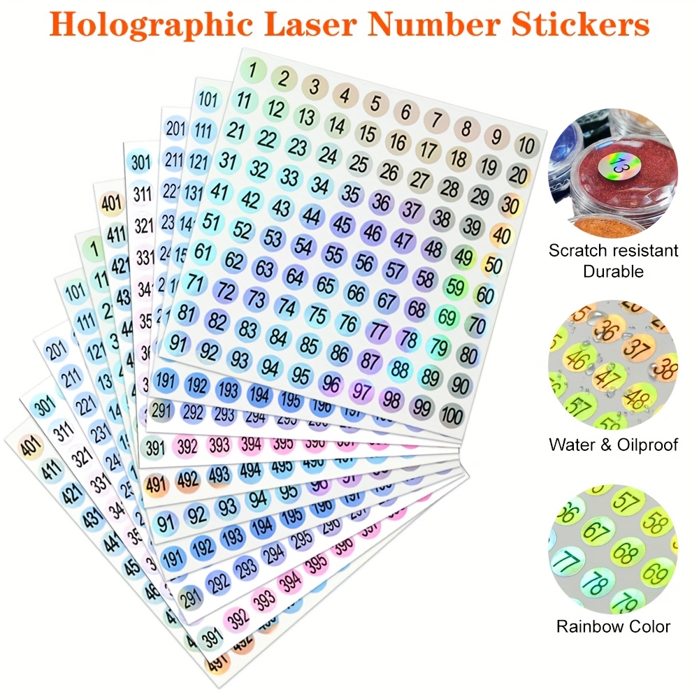 

1-500 Round Rainbow Number Sticker Label, Self-adhesive With Glitter, Shimmery , Unscented, Single Use, For Nail Polish Marking, Manicure Tool, Office Classification