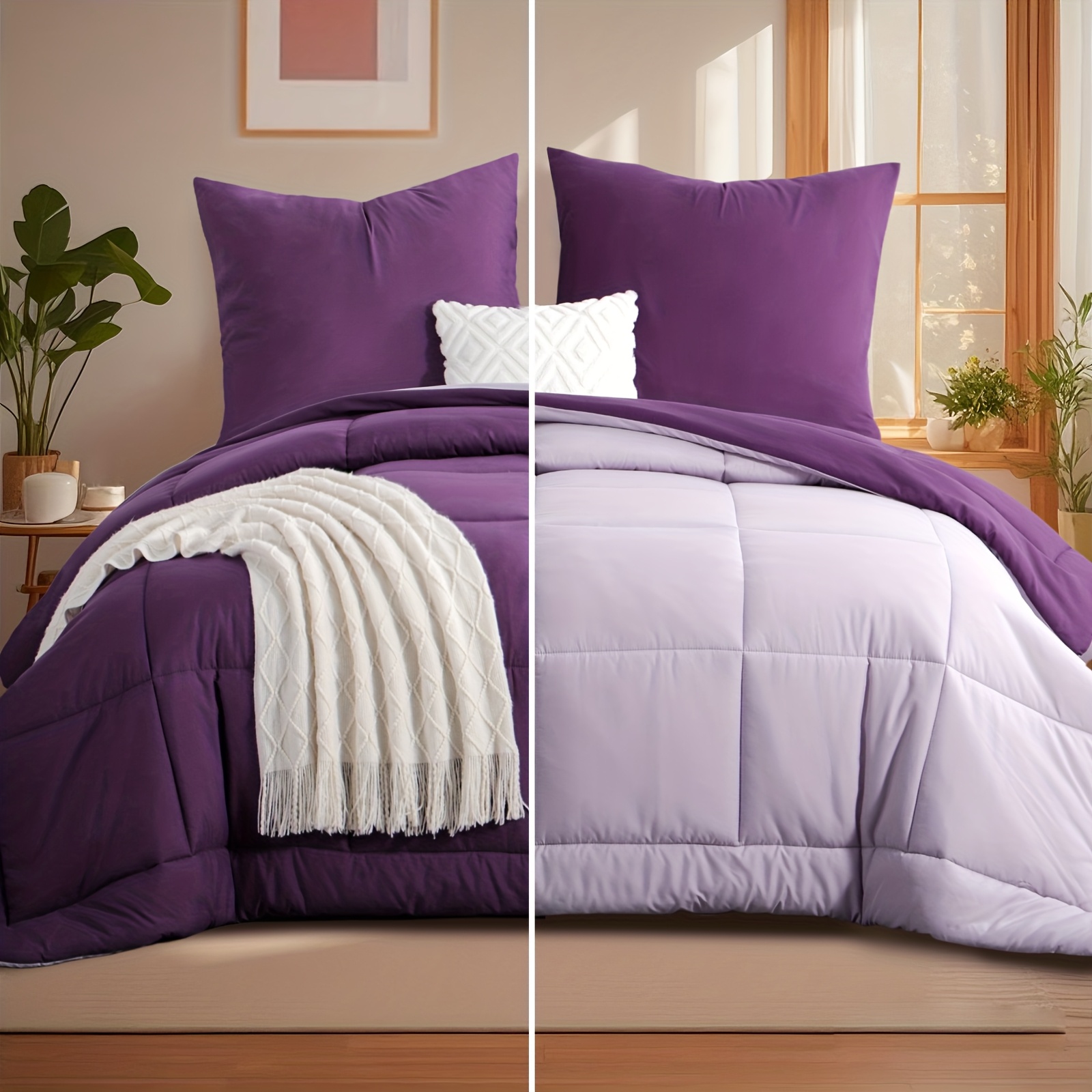 Image of 2/3pcs Reversible Comforter Set With 80x80cm Pillowcases, Quilt Set, 300gsm Microfiber Filling, Soft Warm Lightweight And Breathable Bedding, Cozy Quilt For Bedroom, Hotel Or , And Durable