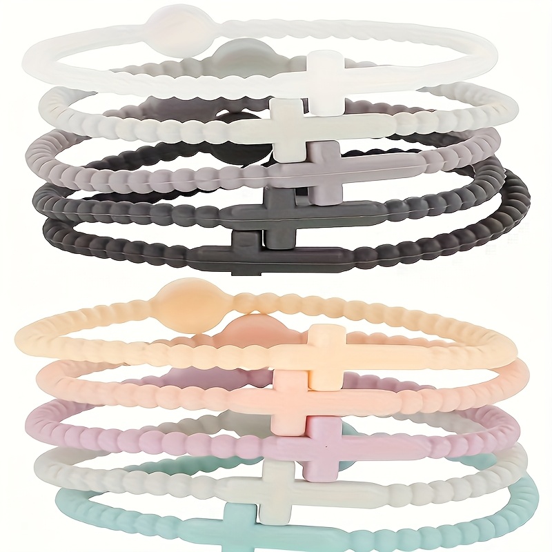 10pcs Simple and Versatile Silicone Cross Bracelet Set, Suitable for Daily Sports Accessories, Holiday Gift