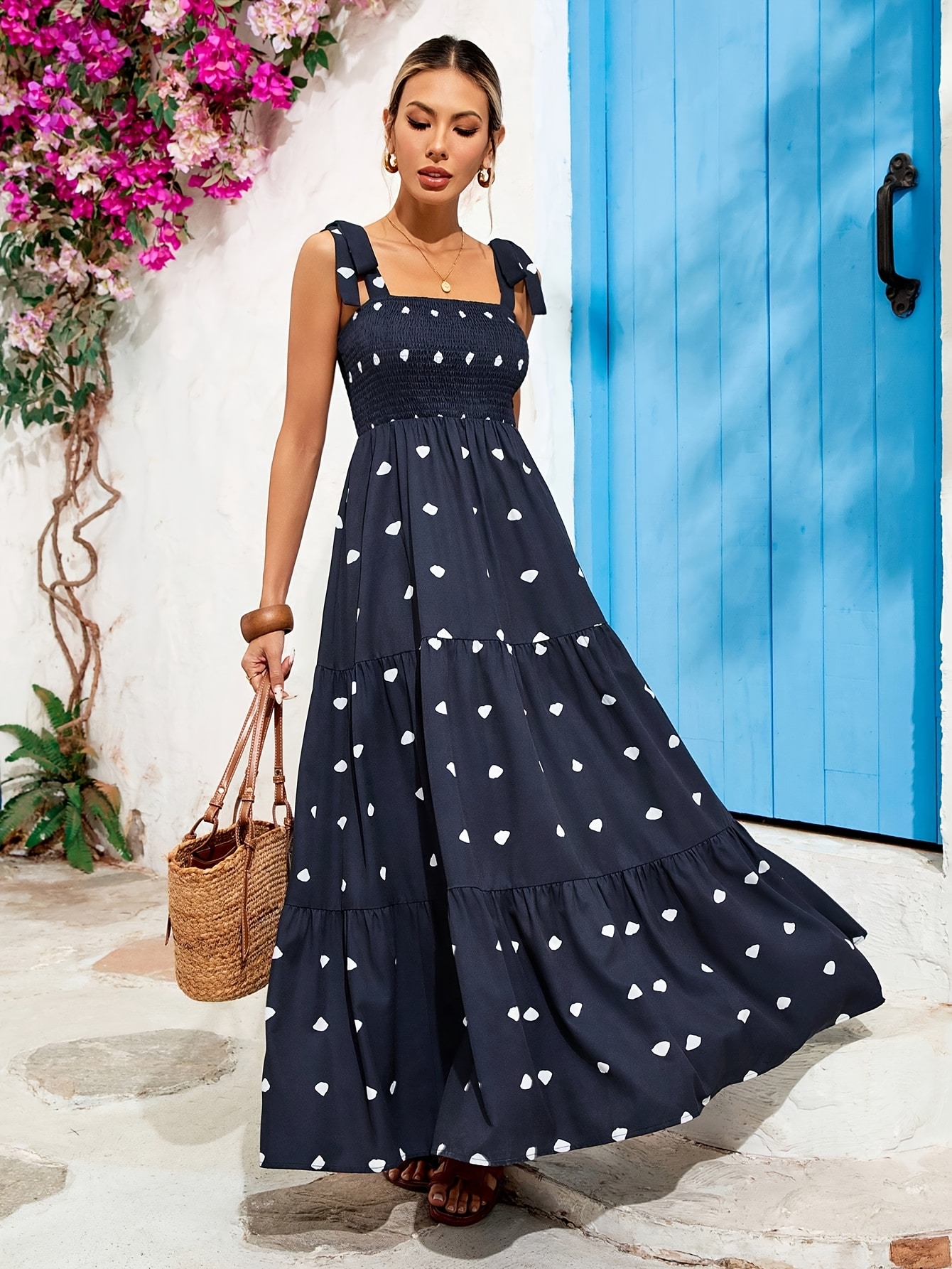 chinese dress ladies Floral Dress: Spaghetti Straps Midi Dress for Summer Small / Red/White Floral main image 0