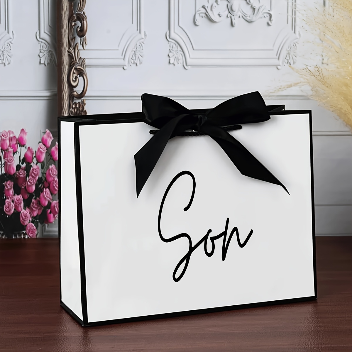 Image of 1 Paper Shopping Bag With Ribbon, Lightweight And Foldable, For , Christmas Gifts, Birthday And Thanksgiving Paper Gifts