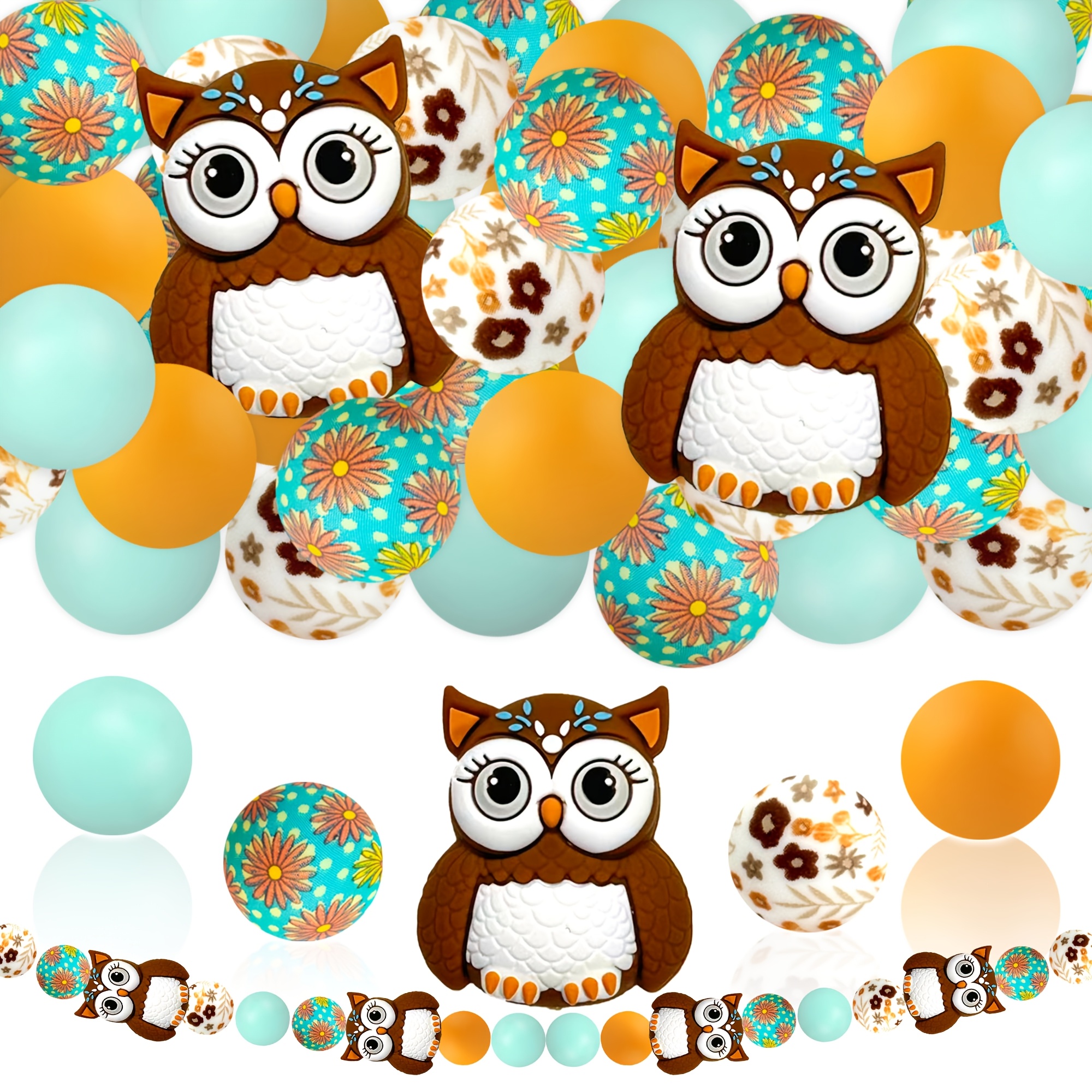 TEMU 25pcs Perles en Silicone en Silicone Perles Libres Imprimé de Fleurs Multicolore Perles Rondes pour Décoration de Bijoux Ajouts de Perles