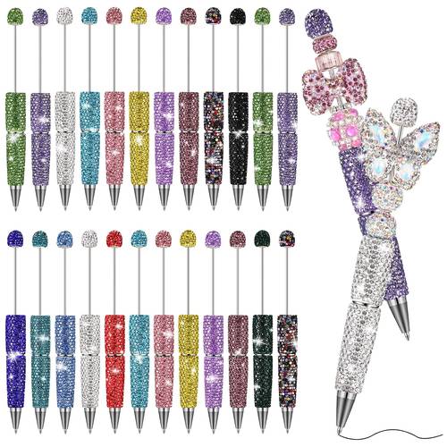 item picture 15pcs diamonds beaded pen sets drill fashion full bead pen handmade creative writing instruments hand pen ball point pen shiny color diamond pen design wind