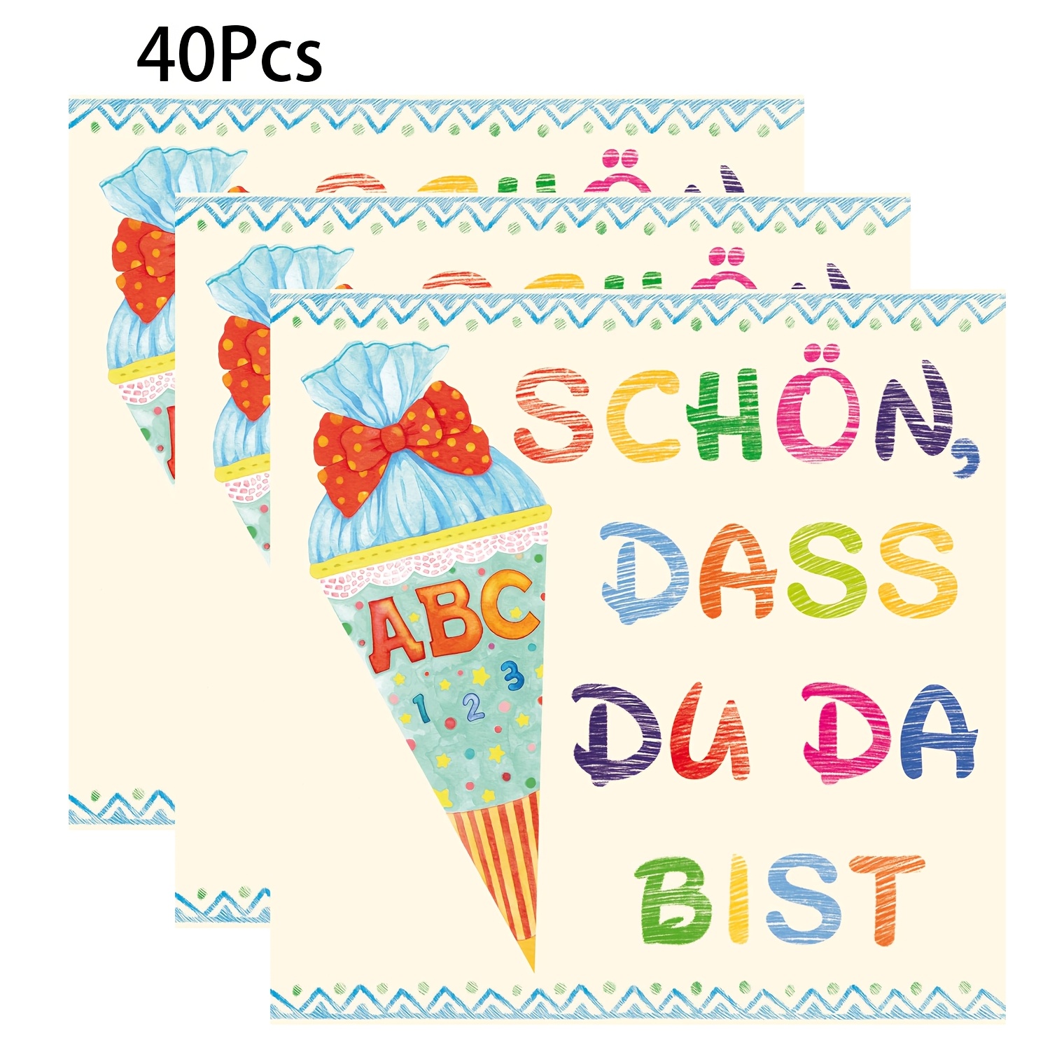 TEMU 20pcs/40pcs/60pcs, Colorful Watercolor German Napkins, Abc And Polka Dot Bow Pattern, 2-ply 6.5inch, Disposable Paper Towels For Back To School