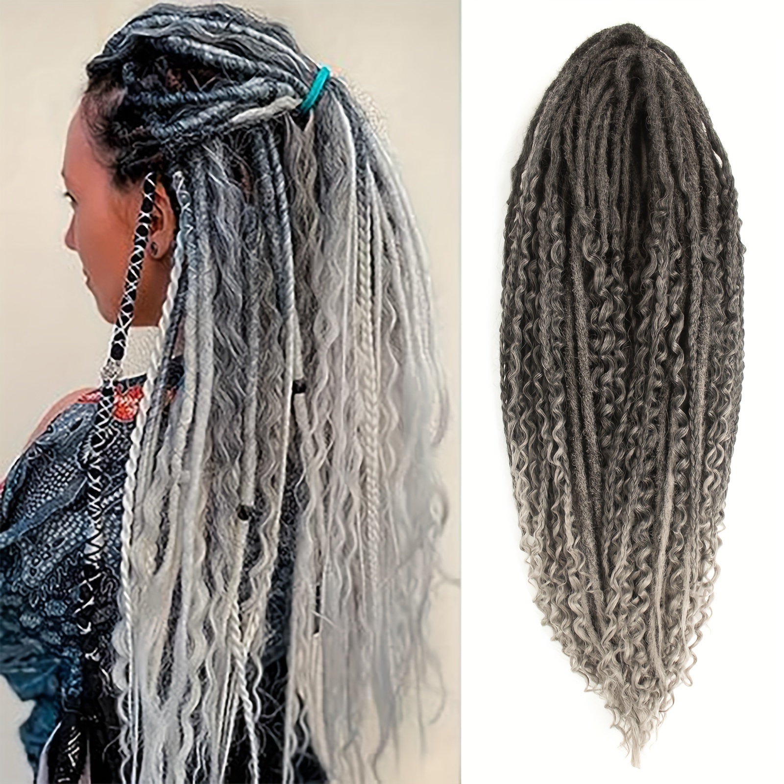 15pcs Double Ended Curly Boho Dreads Mixed Set Synthetic Hair Extension Single Ended Fake Thin Wavy Dreadlock Extensions Curly Ends For Women