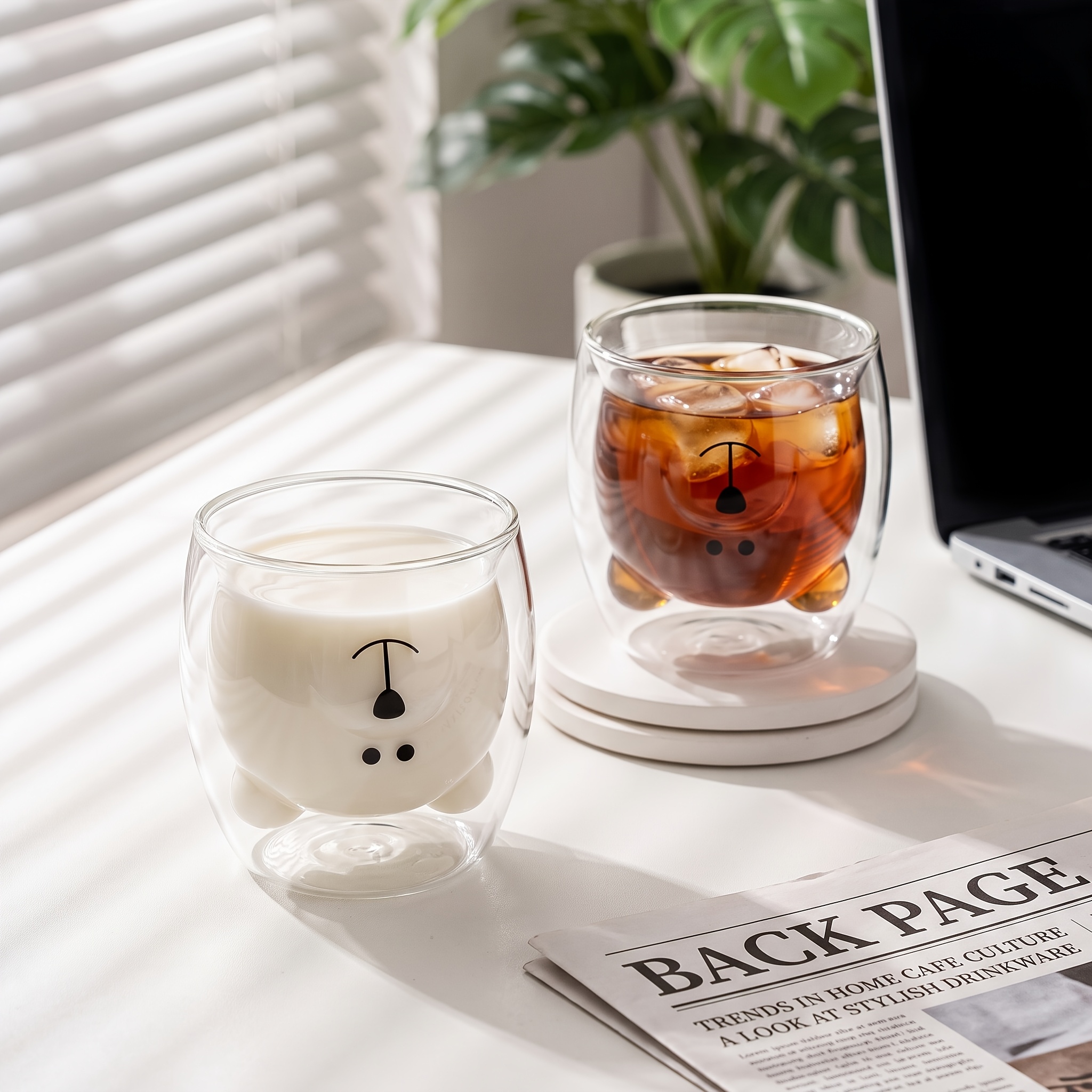 TEMU 6pcs/4pcs/2pcs Creative Cute Bear Double-layer Coffee Cup, Glass Cup, Cartoon Animal Milk Cup, Cute Gift For Women, Christmas Gift, 201-300ml