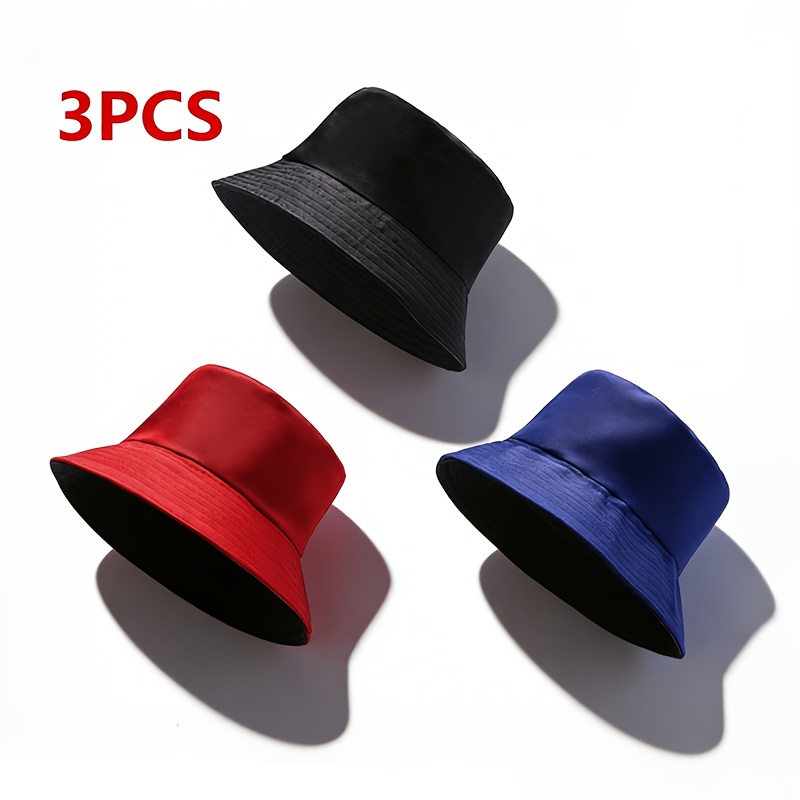 TEMU 3pcs Reversible Fisherman Hats, Street Fashion, Solid Color, Breathable For Men And Women, Suitable For Spring And Summer