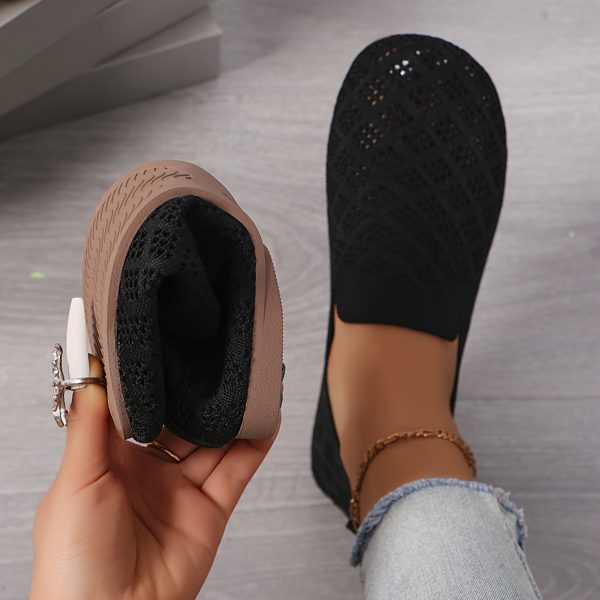 Women's Round Toe Woven Hole-studded Casual Outdoor Solid Sole Flats, Women Shoes