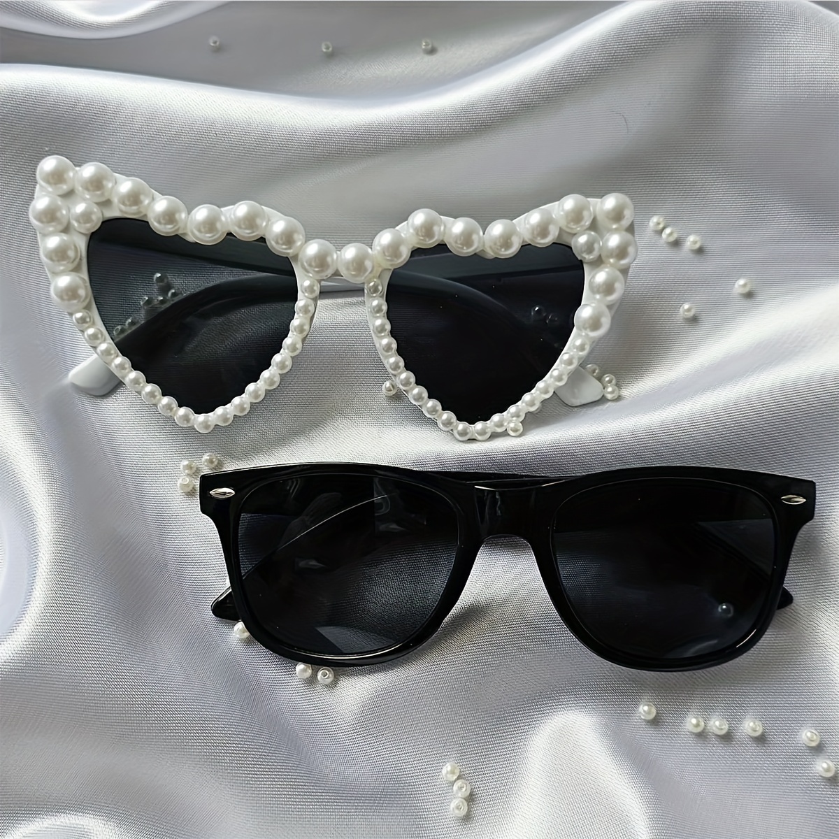 

2 Pcs Moment Heart Shaped Glasses With Faux Pearl, Stylish, Trendy, Perfect For Vacation, Travel, Festivals, And Parties