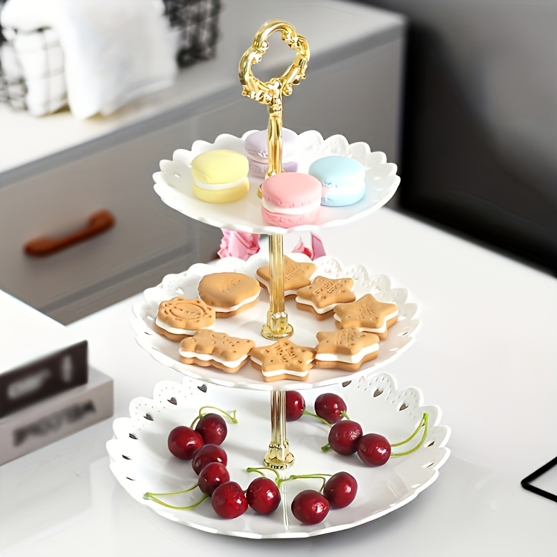 Lot De 2 Présentoirs à Gâteaux 3 Étages - Plateaux à Cupcakes Blanc Et Or Pour Mariage, Anniversaire, Fête