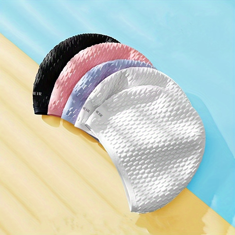 

1pc Silicone Swim Cap For Adults - Waterproof, Non-slip, High , Fit With Textured Grip For Long Hair - White, Poolside Essentials | Swimwear | Swimwear