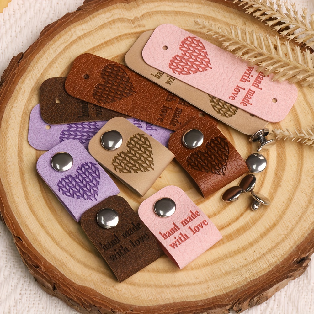 10/50pcs Handmade Pu Leather Tags Labels Crochet Tags With Holes And Rivets For Handmade Items Patch Embellishment Knit Additions Sew On Label For Crochet Knitting Hats Scarf Craft Supplies