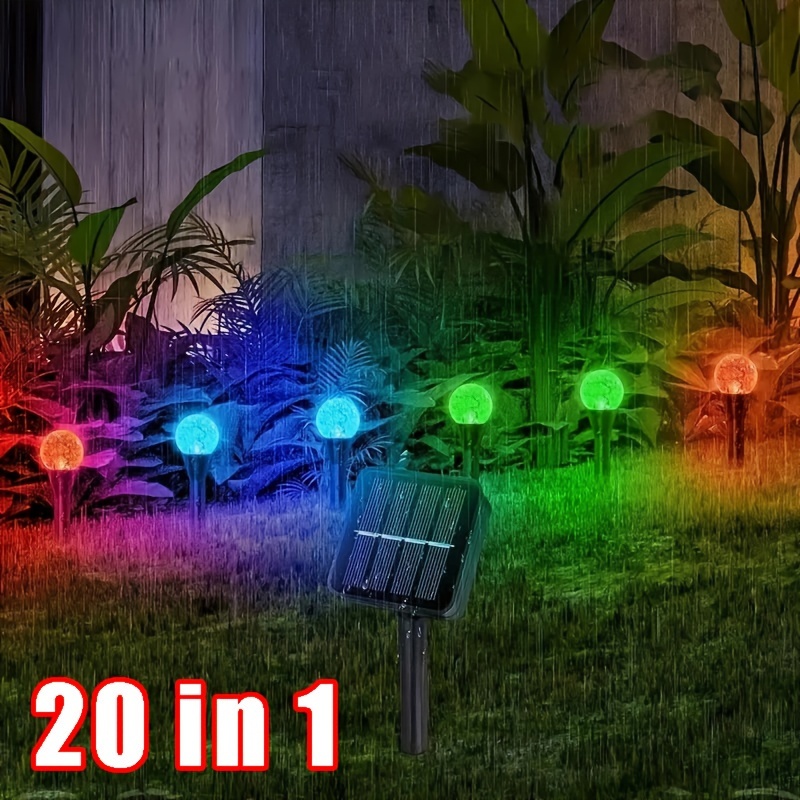 

20-in-1 Solar Crystal Ball String Lights - Outdoor Garden & Lawn Decor, Easy Install Ground Insert Design, Dimmable Landscape Lighting