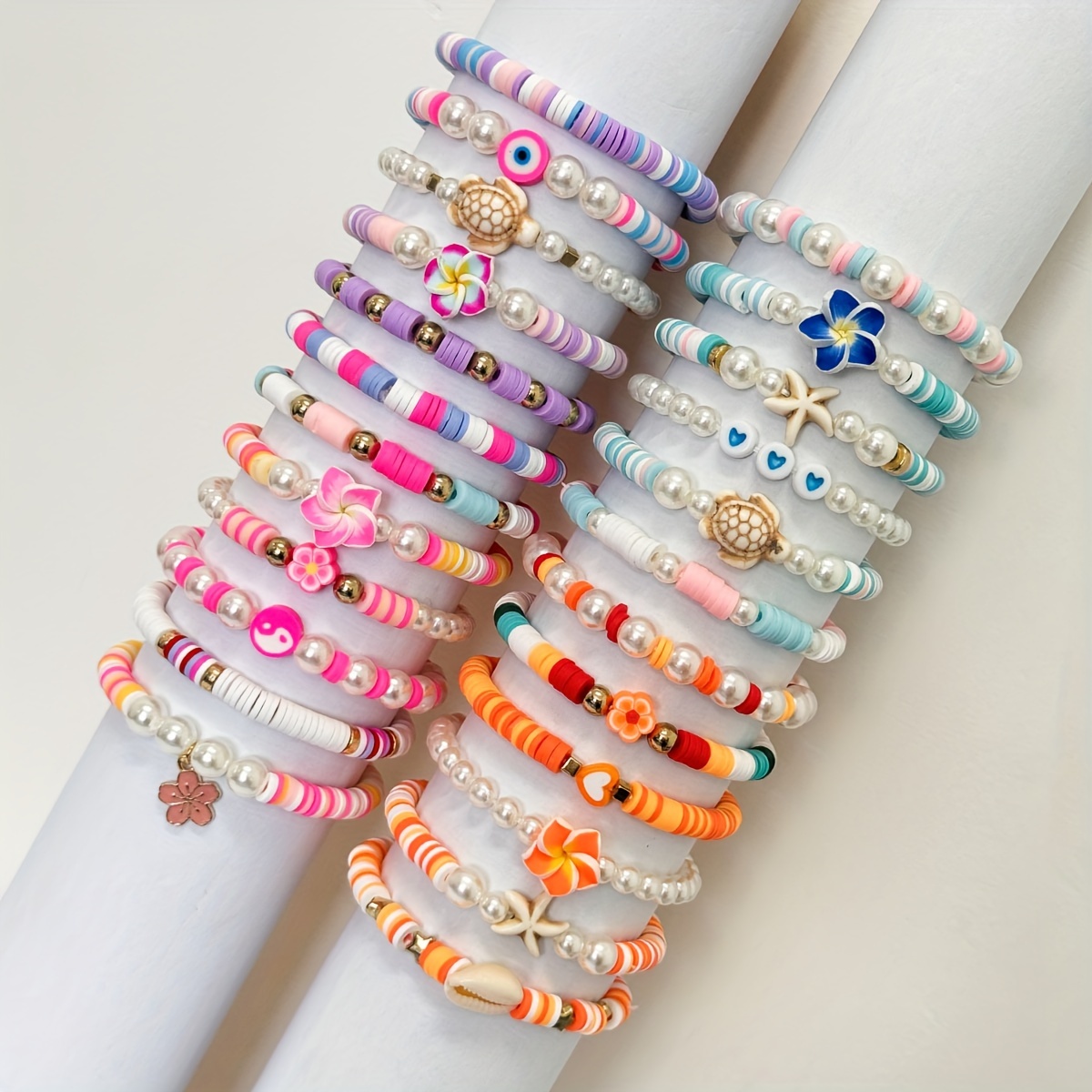 

Boho-chic 24pc Colorful Beaded Bracelet Set - Y2k Inspired, Stretchable Heishi Jewelry For Women & Girls - Perfect Summer Beach Accessory & Gift