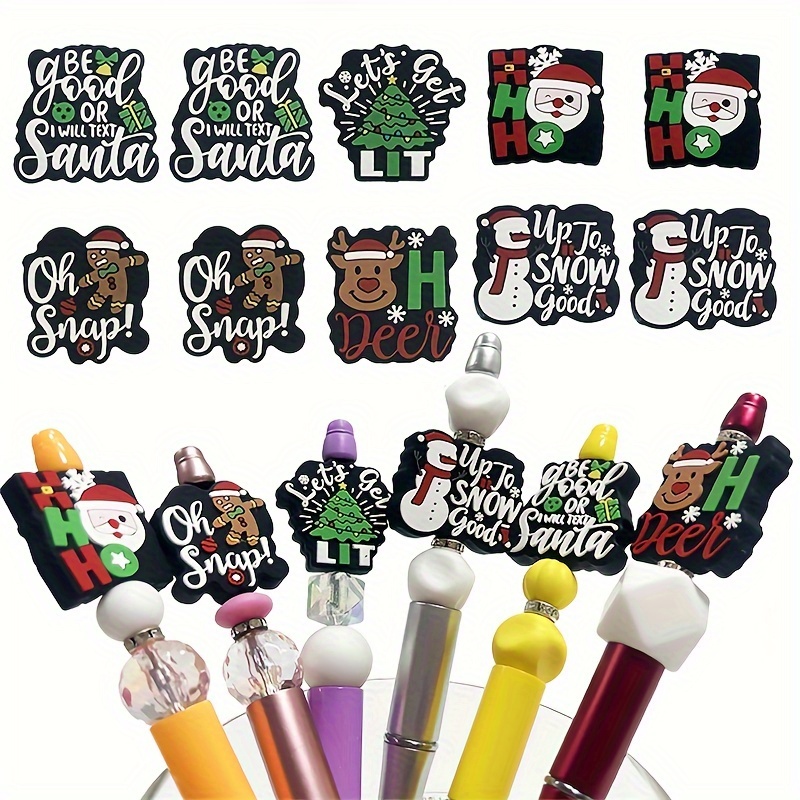 

18pcs Creative Christmas Beads Christmas Characters Silicone Beads For Pens Keychain Making Necklace Bracelet Lanyard Making Accessories