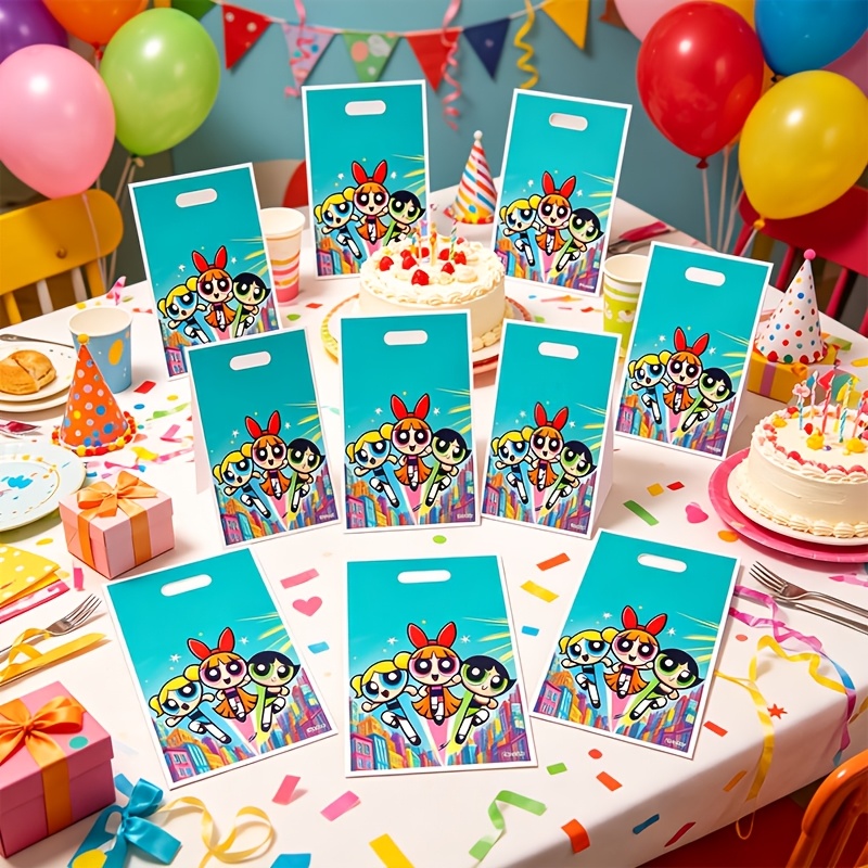 TEMU Gift For Her/him The Powerpuff Girls Theme 10pcs Party Favor Bag Set, Paper Bags, Party Supplies, Gift Paper Bags, Game Theme Bags, Party
