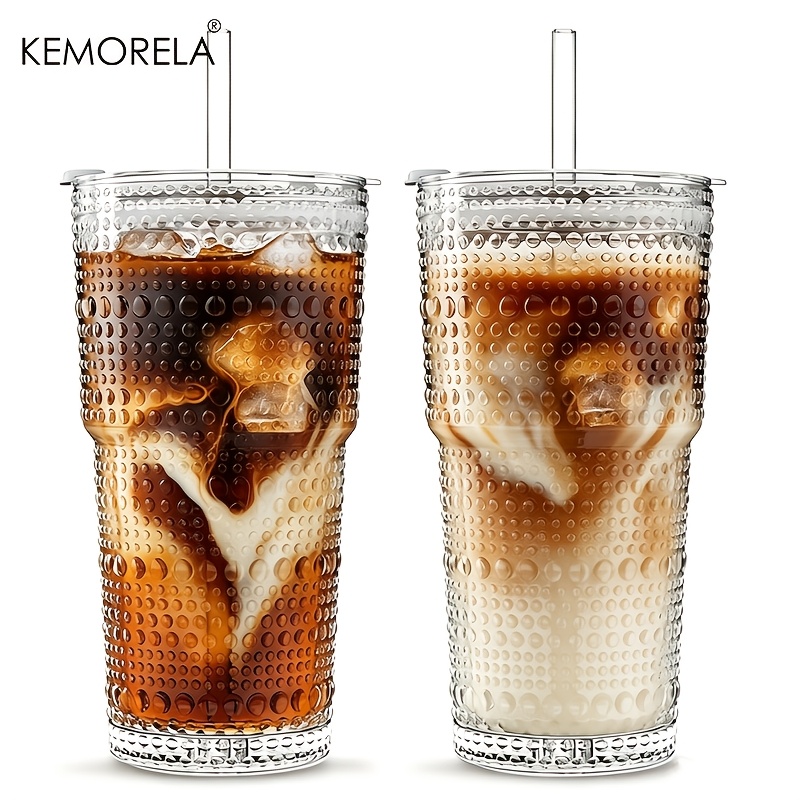 Image of Kemorela 20oz Glass Tumbler Set Of 2 With Lid Glass Straws, Iced Coffee Cups For Smoothies, Bubble Tea, , Juice Water Durable Borosilicate Drinking Glasses, Dishwasher Safe