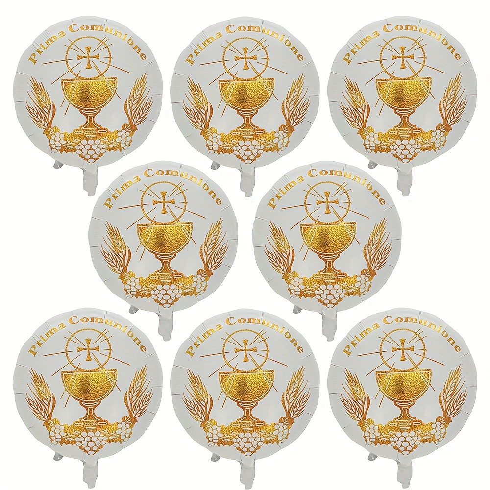 8pcs Set Of 18-inch Baptism Round White Film Balloons Suitable For First Communion Baptism Decoration Baptism Themed Party Layout Decoration Indoor And Outdoor Party Decoration