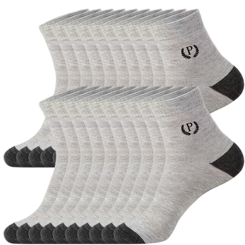 Pack Of 20 Pairs Men's Mid-calf Socks Breathable Long Socks Solid Color Versatile Sports Letter Casual Men's Socks