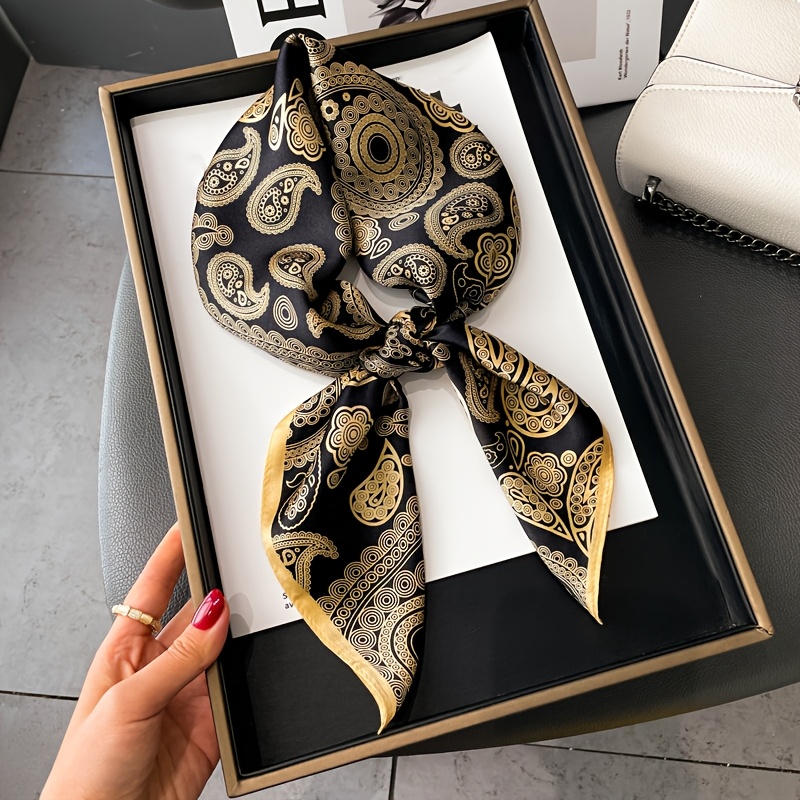 100% Silk Black And Golden Paisley Silk Square Scarf Decorative Scarf Shawl
