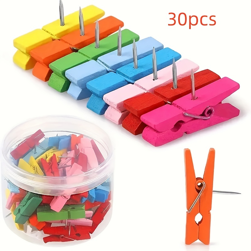 

30-pack Wooden Clothespin Push Pins For , School, Office, And Home Display Use