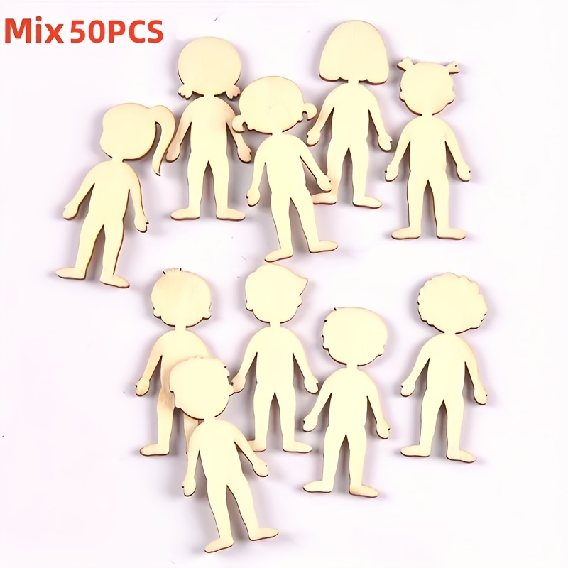 TEMU 50pcs Unpainted Wooden Figures For Diy Crafts - Light Wood Cutouts For Painting, Scrapbooking, Holiday Decorations & , Scrapbooking Essentials | Versatile Cutouts | Natural Finish