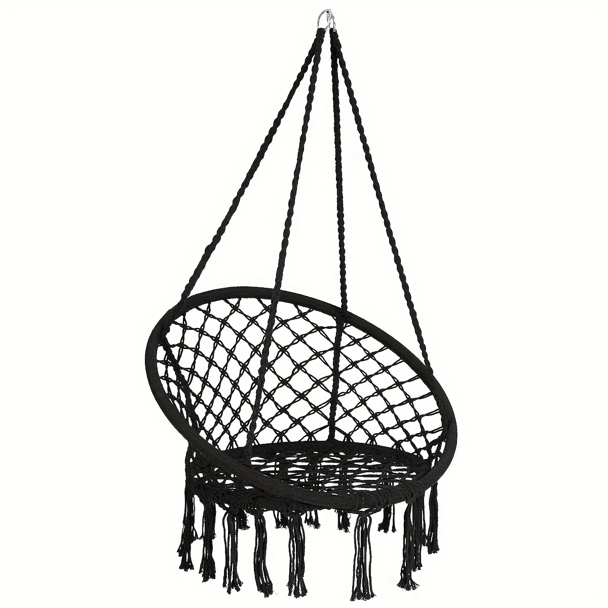

Hanging Hammock Chair Macrame Swing Handwoven Cotton Backrest Garden Black