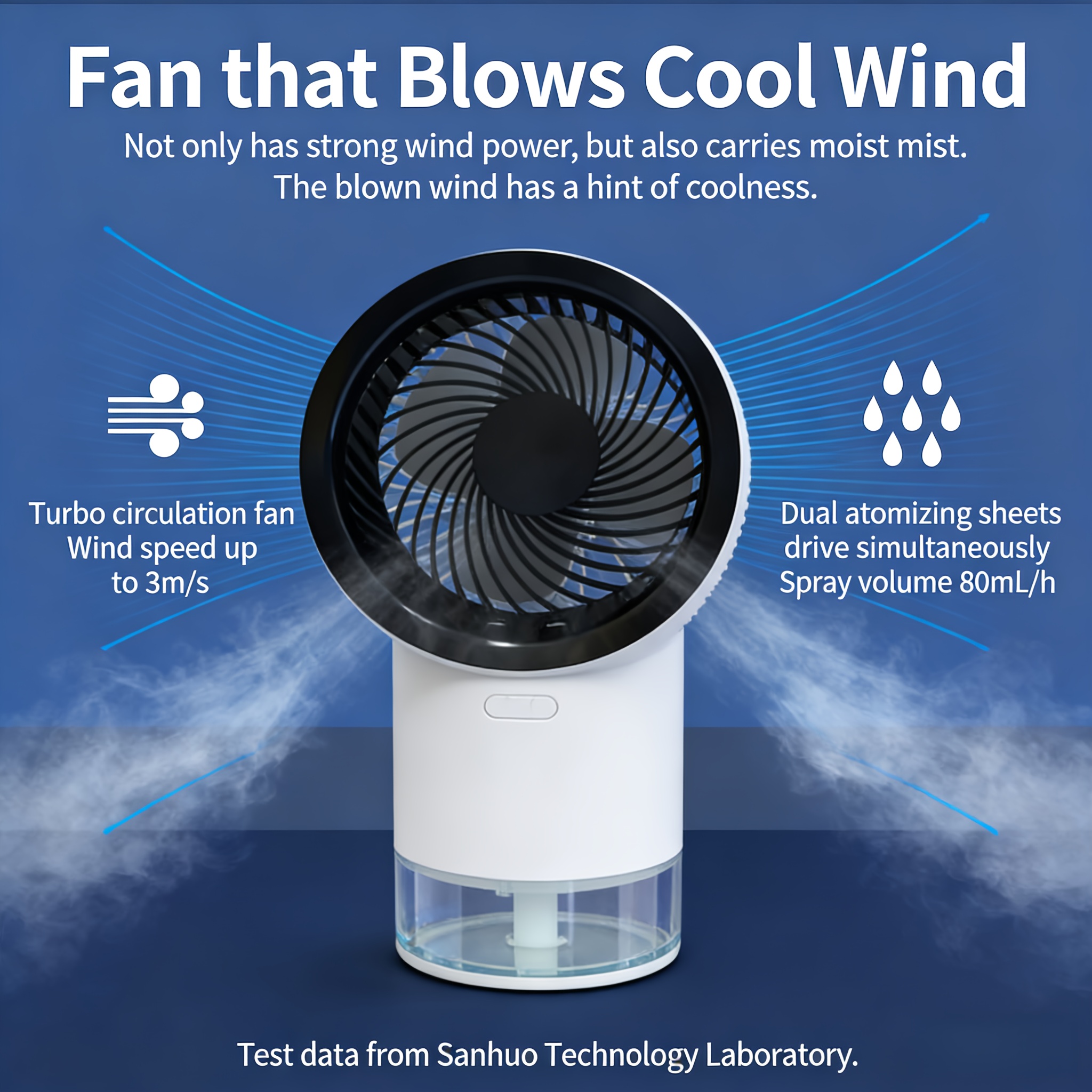 Silent And High-Speed, Portable Water-Cooled Air Conditioner, Desktop Spray Humidifying And Cooling Fan, USB Charging, Cooling Humidifier - Three-Speed Wind Adjustment, Suitable for Office, Dormitory, Bedroom, Outdoor Use, And Travel