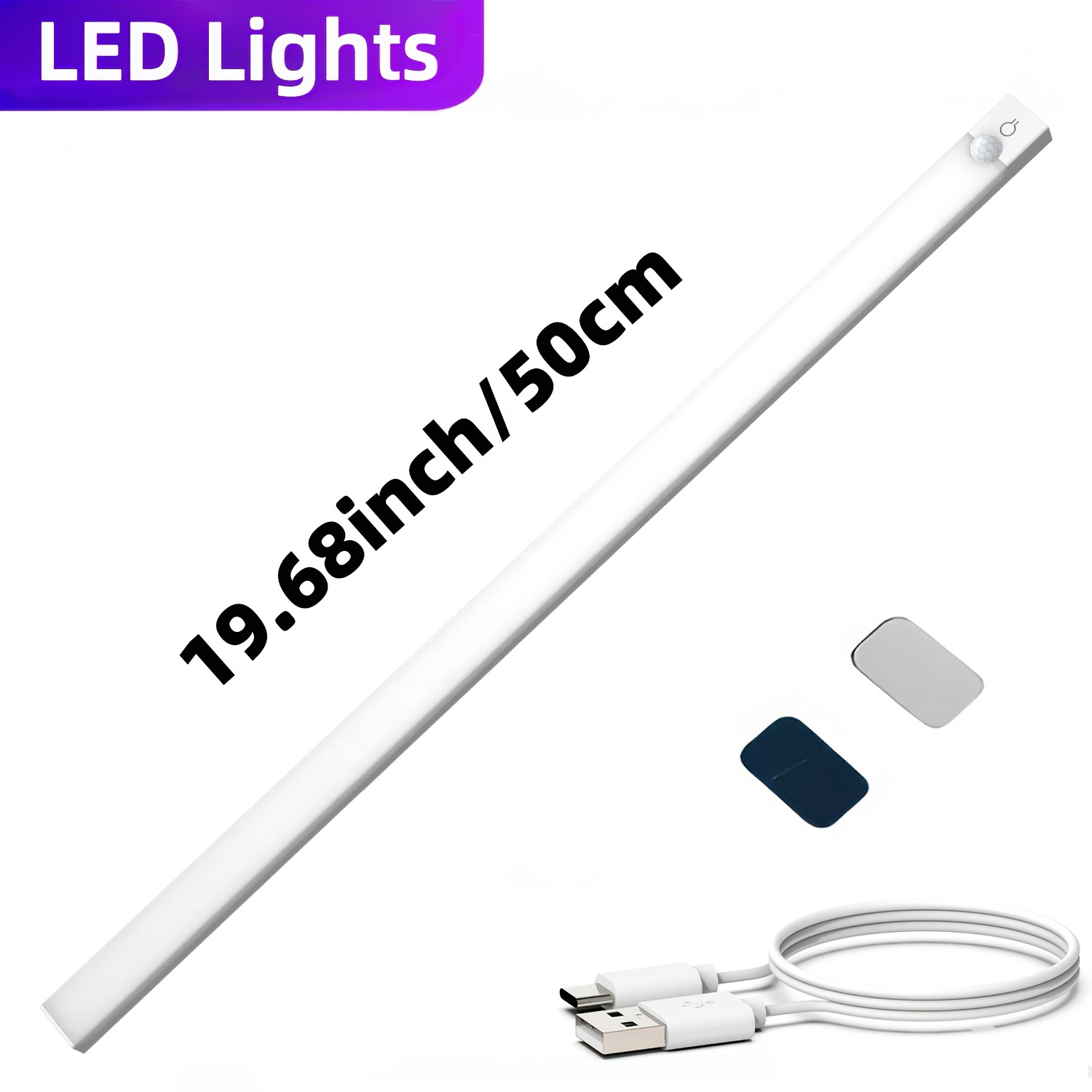 TEMU Nbbuff 10//50cm Usb-c Rechargeable Motion Sensor Led Light - 3-color Dimmable Under Cabinet Lighting With Magnetic Adhesive, For Kitchen