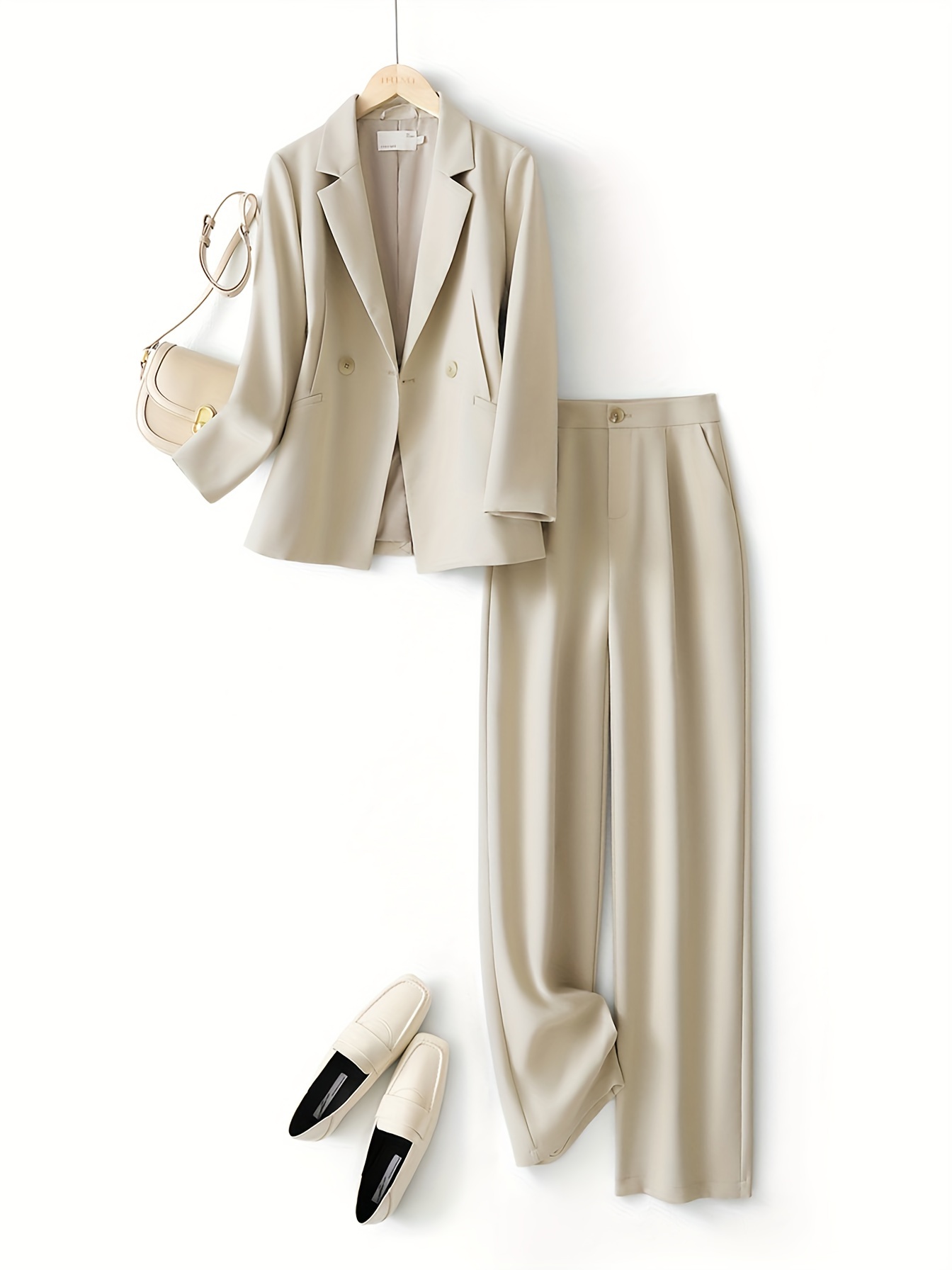 Women Contrast Suit Trousers Set,2 piece sets,long sleeve Blazer