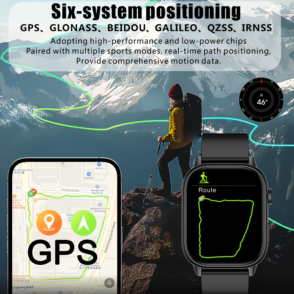 Montre connectée avec GPS et boussole, écran 2,01 pouces, batterie 420 mAh, 100 modes sportifs + rappels d'appels/messages, bracelet en silicone, compatible Android & iPhone - Cadeau idéal pour les amateurs de fitness