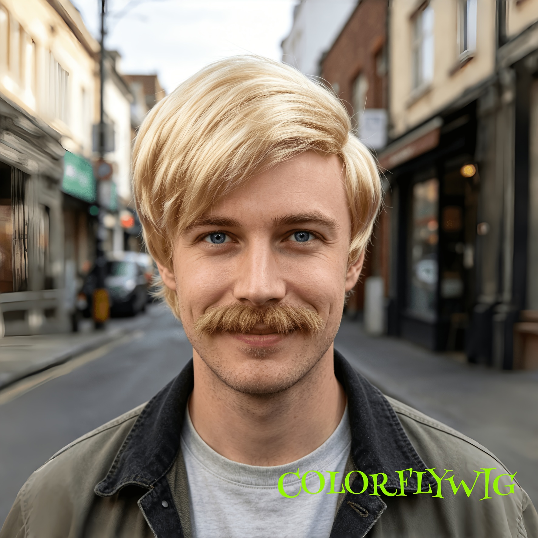 TEMU Perruque blonde et moustache pour homme, adaptée pour costume disco des années 70, personnages de films, cosplay d'Halloween - Perruque blonde